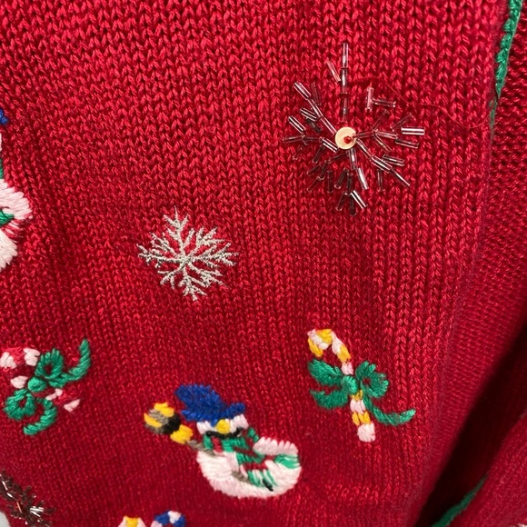 Nutcracker Christmas Snowmen Hand Knit Sweater Embroidery Button Up Large LG - Picture 4 of 8